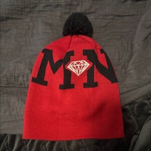 Diamond Supply Red Knit Beanie with Black Pom Pom